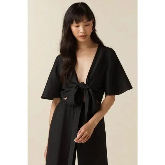 VETTA The Flutter Sleeve Wrap Top Black sz S Women's - Picture 4 of 10